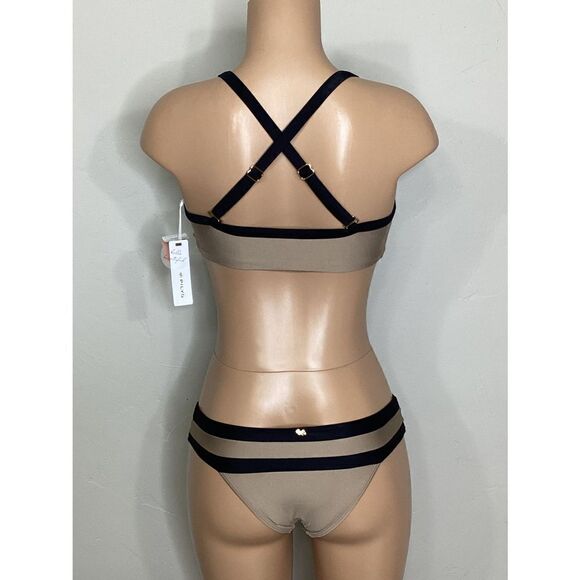 New. Pilyq tan and black color block bikini set. L-top/S-bottom - Picture 5 of 7